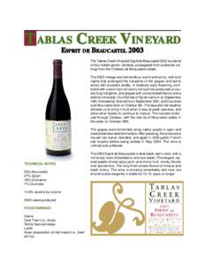 Tablas Creek Vineyard Esprit de Beaucastel 2003 printable brand sheet