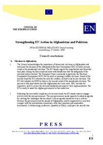 EN  COUCIL OF THE EUROPEA UIO  Strengthening EU Action in Afghanistan and Pakistan