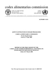 ALINORM[removed]JOINT FAO/WHO FOOD STANDARD PROGRAMME CODEX ALIMENTARIUS COMMISSION Twenty-fourth Session Geneva, 2-7 July 2001