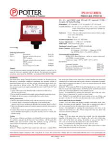 PS10 SERIES PRESSURE SWITCH (UL, cUL, and CSFM Listed, FM and LPC Approved, NYMEA Accepted, CE Marked Pending) Dimensions: 3.78