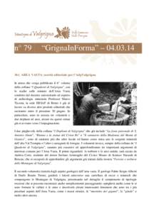 n° 79  “GrignaInForma” – AREA VASTA: novità editoriale per l’AdpValgrigna In attesa che venga pubblicato il 6° volume