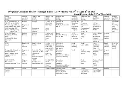 Program: Comenius Project- Sotungin Lukio-IGS Wedel March 27th to April 5th of 2009 Stand/Update of the 23rd of March 09 Freitag, denFridayStation Wedel, Nr