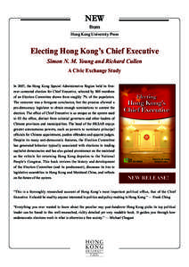 NEW from Hong Kong University Press  Electing Hong Kong’s Chief Executive