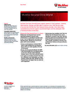 Data Sheet  McAfee Secures Citrix World Features Added security