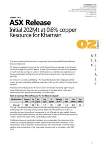 Initial Mineral Resource estimate for Khamsin