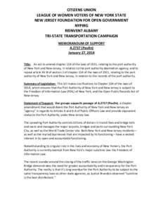 CITIZENS UNION LEAGUE OF WOMEN VOTERS OF NEW YORK STATE NEW JERSEY FOUNDATION FOR OPEN GOVERNMENT NYPIRG REINVENT ALBANY TRI-STATE TRANSPORTATION CAMPAIGN