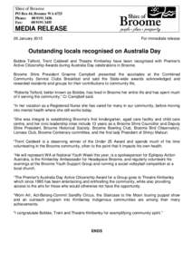 Microsoft Word - MEDIA RELEASE - Outstanding locals recognised on Australia Day