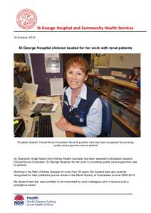 Microsoft Word - 141010mb St George Hospital clinician lauded for her work with renal patients.doc