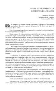 DEL FIN DEL MUNDO O DE LA DISOLUCIÓN DE LOS ENTES Humberto Ciannini Departamento de Filosofía Universidad de Chile