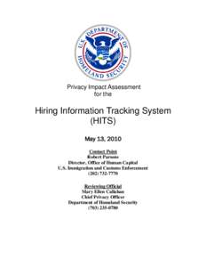 Department of Homeland Security Privacy Impact Assessment Hiring Information Tracking System