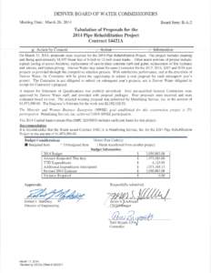 Board agenda (March 26, 2014): Tabulation of Proposals for the 2014 Pipe Rehabilitation Project