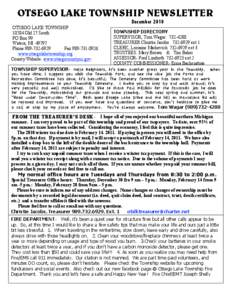 OTSEGO LAKE TOWNSHIP NEWSLETTER December 2010 OTSEGO LAKE TOWNSHIP[removed]Old 27 South PO Box 99 Waters, MI 49797