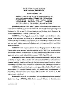 COAL CREEK UTILITY DISTRICT KING COUNTY, WASIDNGTON RESOLUTION NOA RESOLUTION OF THE BOARD OF COMMISSIONERS OF THE COAL CREEK UTILITY DISTRICT OF KING COUNTY, WASHINGTON, REVISING THE WATER METER