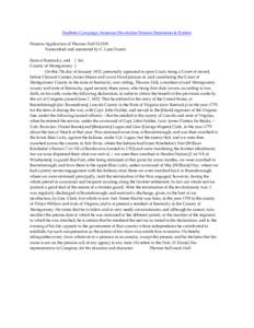 Southern Campaign American Revolution Pension Statements & Rosters Pension Application of Thomas Hall S13339 Transcribed and annotated by C. Leon Harris State of Kentucky, and } Sct. County of Montgomery } On this 7th da