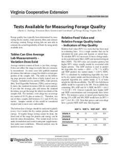 publication[removed]Tests Available for Measuring Forage Quality Charles C. Stallings, Extension Dairy Scientist and Coordinator of Forage Testing, Virginia Tech  Forage quality has typically been determined by measurin