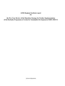    AIMS Regional Synthesis report for the Five-Year Review of the Mauritius Strategy for Further Implementation of the Barbados Programme of Action for Sustainable Development of SIDS (MSI+5)