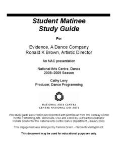 Student Matinee Study Guide For Evidence, A Dance Company Ronald K Brown, Artistic Director