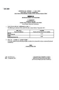 G.N. 6123 《選舉管理委員會（選舉程序）（立法會）規例》 ELECTORAL AFFAIRS COMMISSION (ELECTORAL PROCEDURE) (LEGISLATIVE COUNCIL) REGULATION 選舉結果公告 NOTICE OF RESULT OF ELECTION