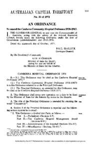 No. 26 of[removed]AN ORDINANCE To amend the Canberra Community Hospital Ordinance[removed]I