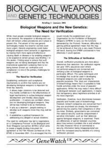 BIOLOGICAL WEAPONS AND GENETIC TECHNOLOGIES Briefing 2 - January 2001
