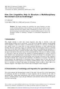 BIO Web of Conferences 2, DOI: bioconf  C Owned by the authors, published by EDP Sciences, 2014  How Can Linguistics Help to Structure a Multidisciplinary