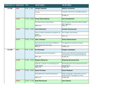 Classrooms 1-4 Registration Time #113W 9:00  9::00