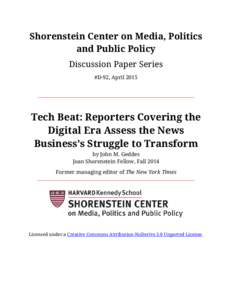 Shorenstein Center on Media, Politics and Public Policy Discussion Paper Series #D-92, AprilTech Beat: Reporters Covering the
