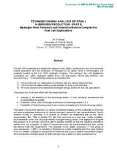 Technoeconomic Analysis of Area II/Hydrogen Production-Part II: Hydrogen from Ammonia and Ammonia-Borane Complex for Fuel Cell Applications