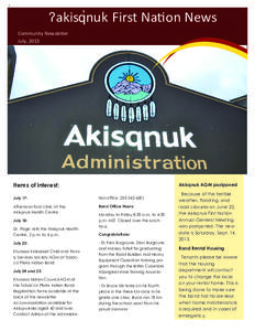 –akis“nuk First NaƟon News Community NewsleƩer July, 2013 Items of interest: