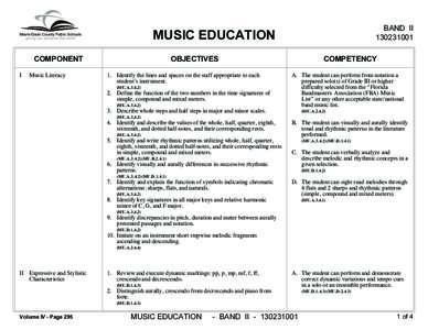 BAND II[removed]MUSIC EDUCATION COMPONENT I