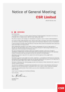 Notice of General Meeting CSR Limited (ABN) 