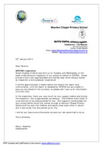 Moulton Chapel Primary School  Headteacher: Lisa Meacher BA(Hons) PGCE NPQH  Tel/fax: [removed]