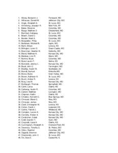 1. Abney, Benjamin J. 2. Altheuser, Gerald W. 3. Angle, Elizabeth A. 4. Armstrong, Jessalyn R. 5. Baker, Breanne 6. Barge, Matthew D.