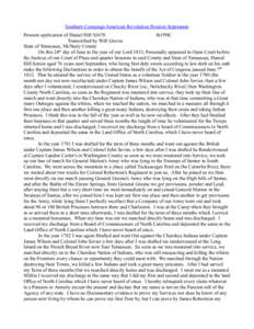 Southern Campaign American Revolution Pension Statements Pension application of Daniel Hill S1670 fn19NC Transcribed by Will Graves State of Tennessee, McNairy County On this 24th day of June in the year of our Lord 1833