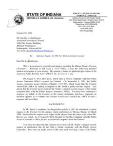 STATE OF INDIANA MITCHELL E. DANIELS, JR., Governor PUBLIC ACCESS COUNSELOR ANDREW J. KOSSACK Indiana Government Center South