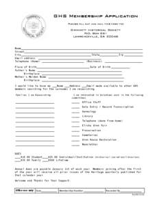 GHS Membership Application Please fill out and mail this form to: Gwinnett Historical Society P.O. Box 261 Lawrenceville, GA 30046