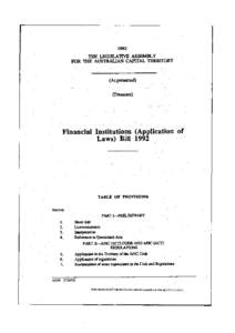 1992 THE LEGISLATIVE ASSEMBLY FOR THE AUSTRALIAN CAPITAL TERRITORY (As presented) (Treasurer)