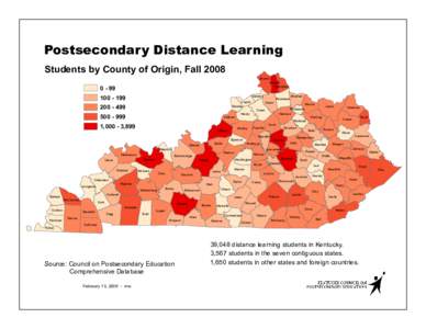 Postsecondary Distance Learning Students by County of Origin, Fall 2008 Boone[removed]