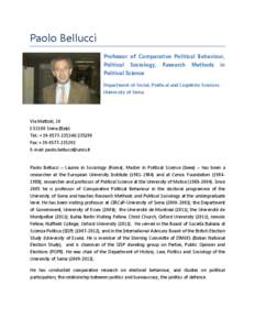 Paolo Bellucci Professor of Comparative Political Behaviour, Political Sociology,
