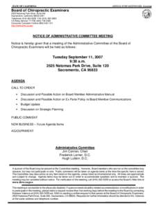 Board of Chiropractic Excaminers - Notice of Public Meeting