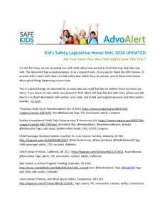 Kid’s Safety Legislative Honor Roll, 2014 UPDATED Did Your State Pass Any Child Safety Laws This Year? For the first time, we are providing you with child safety laws passed in 2014 that may help kids stay safe. The do