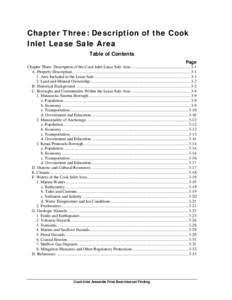 Chapter Three: Description of the Cook Inlet Lease Sale Area Table of Contents Page Chapter Three: Description of the Cook Inlet Lease Sale Area ......................................................... 3-1  A. Property