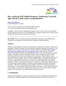 Journal of Statistics Education, Volume 20, Number[removed]How well do the NSF Funded Elementary Mathematics Curricula