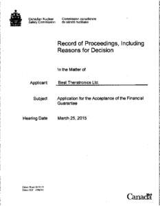 Record of Proceedings, Including Reasons for Decision