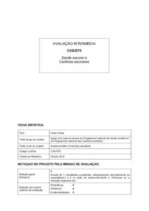 AVALIAÇÃO INTERMÉDIA CVE/075 Saúde escolar e Cantinas escolares  FICHA SINTETICA