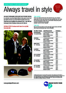 GRAND PACIFIC TOURS MERCHANDISE  Always travel in style SPECIAL OFFER!