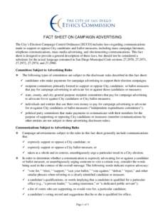 FACT SHEET ON CAMPAIGN ADVERTISING The City’s Election Campaign Control Ordinance [ECCO] includes laws regarding communications made to support or oppose City candidates and ballot measures, including mass campaign lit