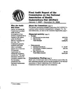 Final Audit Report of the Commission on the National Association of Health Underwriters PAC (HUPAC) January 1, [removed]December 31, 2008 Why the Audit