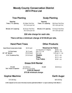 Moody County Conservation District 2014 Price List Tree Planting Scalp Planting