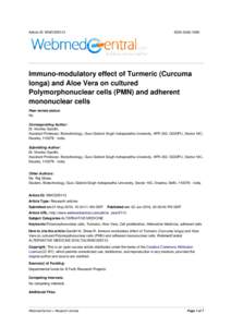 Article ID: WMC005113  ISSNImmuno-modulatory effect of Turmeric (Curcuma longa) and Aloe Vera on cultured